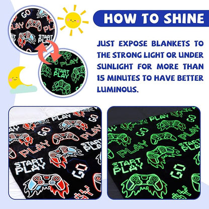 Glow in The Dark Video Gaming Blanket Soft Fuzzy Gamer Throw Blanket Boys Room Decor Game Gifts for Men Teens Couch Sofa Bedroom