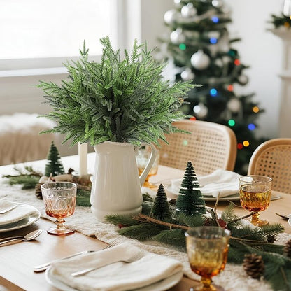18″ Artificial Norfolk Pine Stems - 8 Pack Real Touch Christmas Decorations Indoor, Modern Tabletop Greenery for Vases, Festive Home Decor (Faux Pine, Xmas Plants Decor)