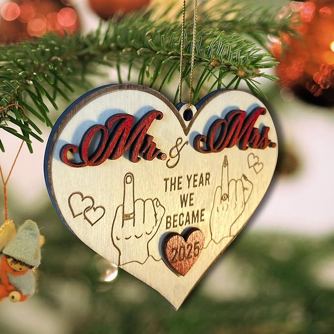 Mr and Mrs 2025 Wedding Gifts - First Christmas Married Ornament for Couples, Bride - Easily Add Personal Name With Marker (Not Included)