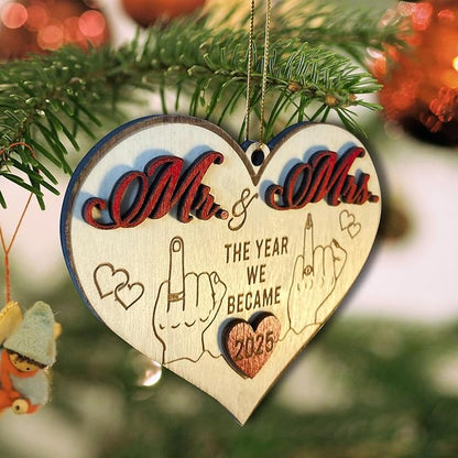 Mr and Mrs 2025 Wedding Gifts - First Christmas Married Ornament for Couples, Bride - Easily Add Personal Name With Marker (Not Included)