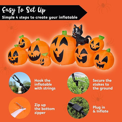 Joiedomi 10 FT Long Halloween Inflatables Outdoor Decorations, Blow Ups Inflatable Pumpkin for Yard with Witch's Cat, 8 Pcs Blow Up Pumpkin Decor for Halloween Decorations Outside