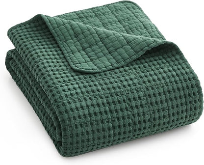 Levtex Home Mills Waffle King Bedspread Set (120x104in) with 2 Pillow Shams (36x20in) - Forest Green - Cotton King Size Bedspread Set - Soft, Pre-Washed