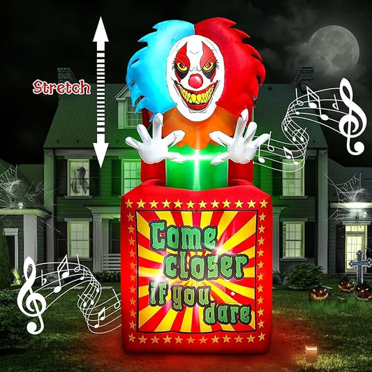 6.6 FT Halloween Inflatables Animated Clown with Music, Kalolary Circus Clown Box Outdoor Decorations Blow Up Yard with Built-in LEDs for Indoor Outdoor Party Garden Lawn Decor