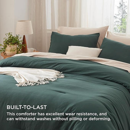 Bedsure Full Size Comforter Set, Forest Green Soft Prewashed Bedding for All Seasons, 3 Pieces GentleSoft™ Warm Down Alternative Bed Set, 1 Lightweight Comforter (82"x86") and 2 Pillowcases (20"x26")