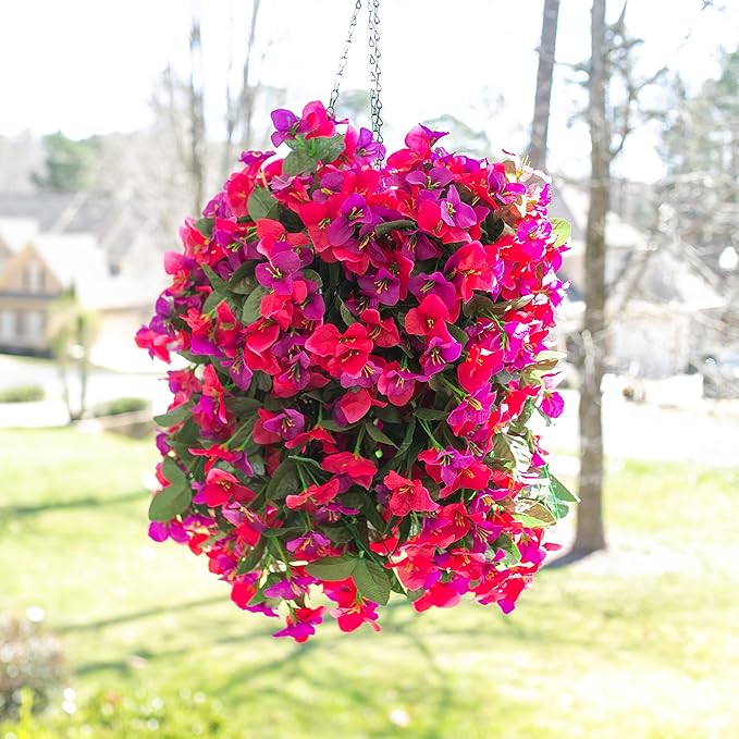 Faux Bougainvillea Artificial Flowers Plants for Outdoor Outside Spring Decoration, 2pcs Fake Silk Long Trailing Vines UV Resistant Realistic for Front Door Porch Planter Urn Patio Balcony Yard, Mix