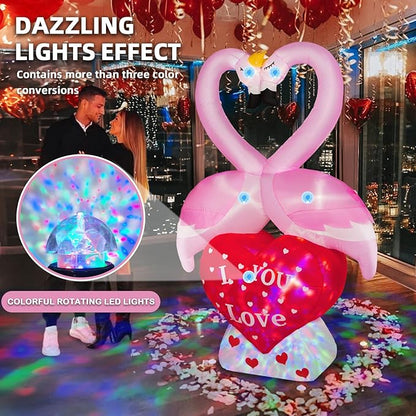 6FT Valentines Day Inflatables Couple's Swan with Love Heart, LED Lighted Valentines Blow up Yard Decorations, Romantic Valentines Day Decor for Party Anniversary Wedding Propose Garden Lawn