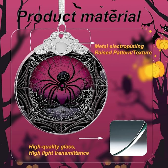 Mutant Spider Under Moonlight Halloween Christmas Tree Stained Glass Ornament - Hanging Ornaments for Christmas Tree Decorations - Holiday Keepsake Present Exchange Idea