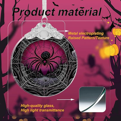 Mutant Spider Under Moonlight Halloween Christmas Tree Stained Glass Ornament - Hanging Ornaments for Christmas Tree Decorations - Holiday Keepsake Present Exchange Idea