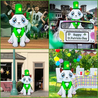 5Ft St. Patrick's Day Inflatable Outdoor Decoration Blow Up Cute Cat Wearing Lucky Shamrocks Hat with LED Lights St Patricks Day Decorations Yard Garden Lawn Home Party Indoor