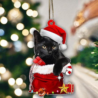 Black Cat Christmas Ornament 2025 – Cute Cat in Santa Hat & Candy Cane – Funny Holiday Tree Decoration for Kitten Lovers, Pet Memorial Keepsake, Xmas Gift for Friends & Family