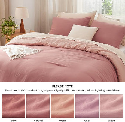 Bedsure Twin/Twin XL Comforter Set, Reversible Pink Clay Soft Prewashed Bedding for All Seasons, 2 Pieces Warm Down Alternative Bed Set, 1 Lightweight Comforter (68"x88") and 1 Pillowcase