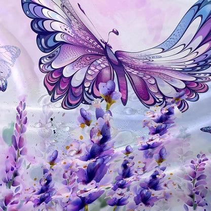 AILONEN Girls Butterfly Shower Curtain for Bathroom,Purple Blooming Lavender Flower Floral Butterfly Printed Bath Curtain 72" W*84" H Polyester Fabric Waterproof Bathroom Curtain with 12 Hooks