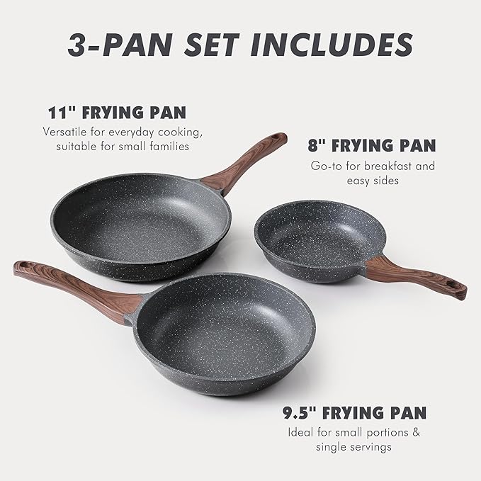 SENSARTE Nonstick Frying Pan Skillets, Swiss Granite Coating Omelette Pans, Healthy Cookware Chef's Pan, Free of Intentionally Added PFOA (8+9.5+11 Inch)