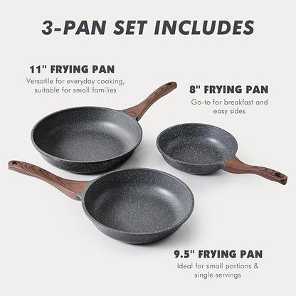 SENSARTE Nonstick Frying Pan Skillets, Swiss Granite Coating Omelette Pans, Healthy Cookware Chef's Pan, Free of Intentionally Added PFOA (8+9.5+11 Inch)