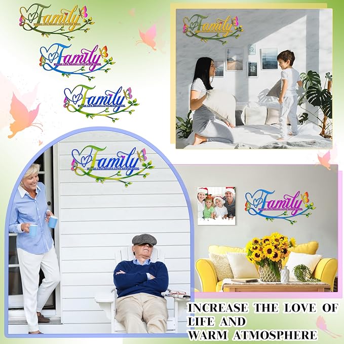 Family Where Life Begins Love Never Ends Word Sign Metal Wall Decor, Black Home Decor Wall Art Decorations, Letters Quotes Sign for Living Room Bedroom Kitchen Indoor Outdoor Decor(17.5 x 9in)