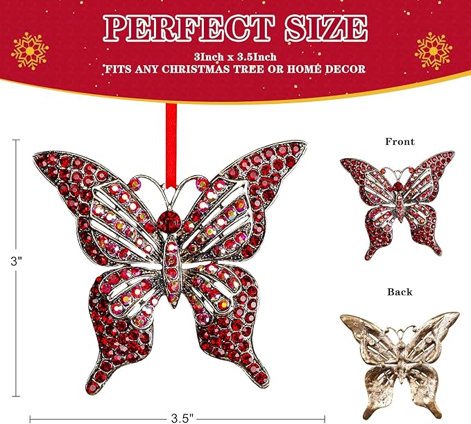 Whatsign Red Butterfly Ornaments - Hanging Decoration for Christmas Tree Monarch Keepsake Gifts for Women Girls Kids