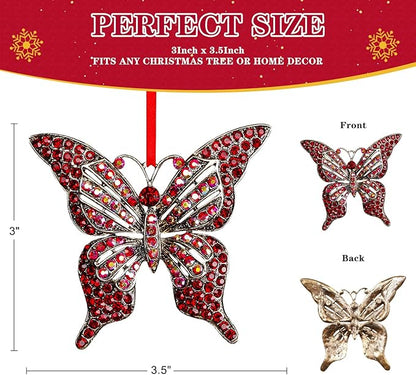 Whatsign Red Butterfly Ornaments - Hanging Decoration for Christmas Tree Monarch Keepsake Gifts for Women Girls Kids
