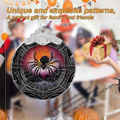 Mutant Spider Under Moonlight Halloween Christmas Tree Stained Glass Ornament - Hanging Ornaments for Christmas Tree Decorations - Holiday Keepsake Present Exchange Idea