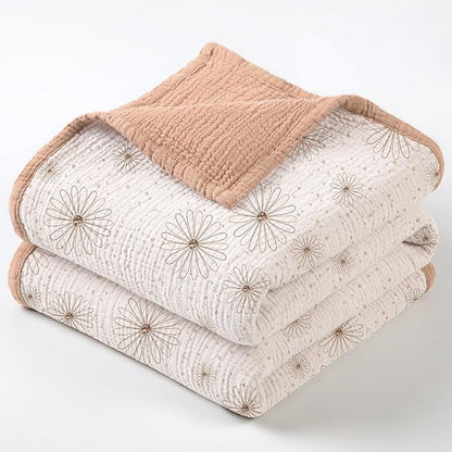 Lulu moon Muslin Quilt Blanket, Crib Blanket for Baby and Toddler,47x47 Inches(Pink Daisy)