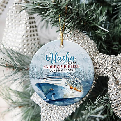 Personalized Alaska Cruise Ornaments - Custom Text and Date Family Cruise Keepsakes for Christmas Tree