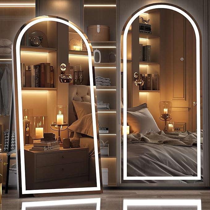 Hasipu 83" X 36" Full Length Mirror with Lights, Black Frame Arch Led Mirror Full Length and 3 Colors Temperatures & Brightness Adjustable,Light Up Mirror Full Body for Bedroom Cloakroom Living Room
