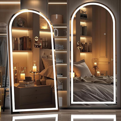 Hasipu 83" X 36" Full Length Mirror with Lights, Black Frame Arch Led Mirror Full Length and 3 Colors Temperatures & Brightness Adjustable,Light Up Mirror Full Body for Bedroom Cloakroom Living Room