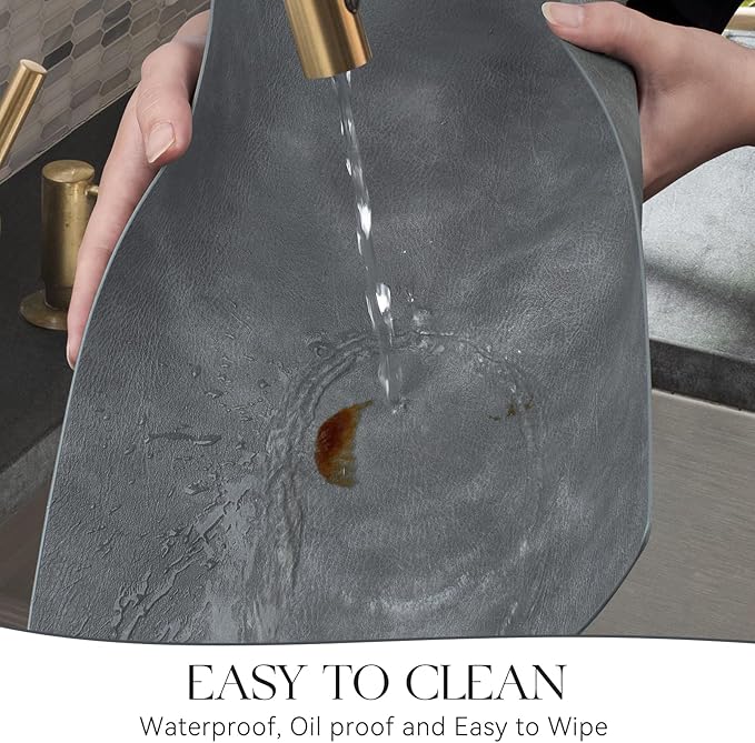 MOSAYT Vinyl Placemats Set of 4-12 X 17 Inch - Faux Leather 100% Waterproof Oil-Proof Wipeable PU Place Mats, Heat Resistant Reversible Table Mats for Kitchen, Dining, Outdoor (Grey)