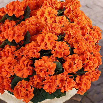 Hananona 6 Bundles Artificial Geranium Flowers for Outdoors Orange Silk Geranium Flowers Outdoor UV Resistant Plants Faux Fall Flower for Home Kitchen Autumn Table Centerpieces Decor (6, Orange)