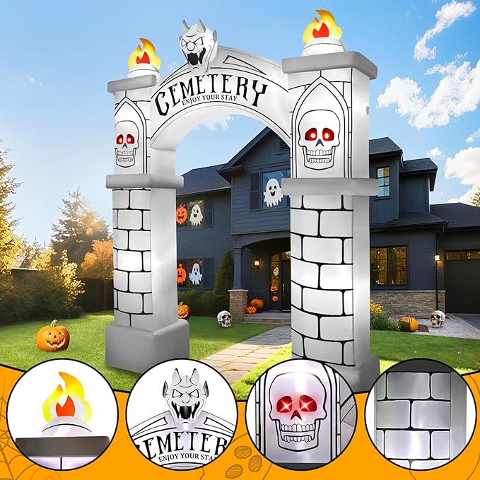 Kalolary 10FT Halloween Archway Inflatables, Giant Haunted Cemetery Arch Inflatable with LED Lights Scary Halloween Outdoor Blow Up Decoration for Yard Garden Lawn Holiday Party Decors
