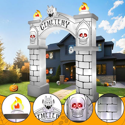 Kalolary 10FT Halloween Archway Inflatables, Giant Haunted Cemetery Arch Inflatable with LED Lights Scary Halloween Outdoor Blow Up Decoration for Yard Garden Lawn Holiday Party Decors