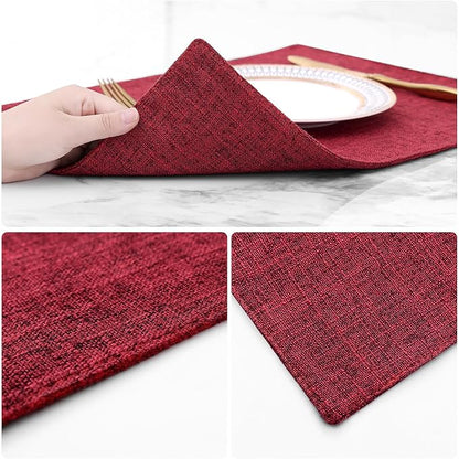 homing Red Cloth Placemats Set of 6 – Cotton Linen Blend Washable Farmhouse Dining Table Mats for Christmas, Easy to Clean, 13 x 19 Inch