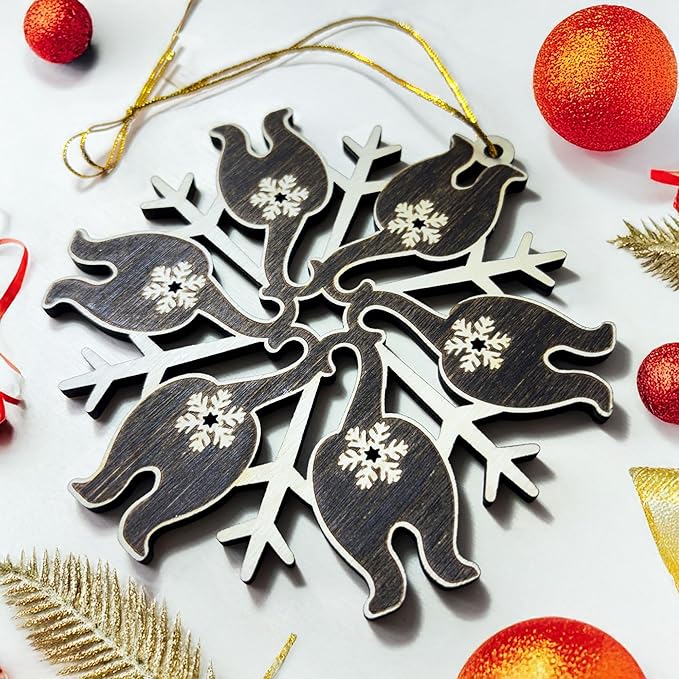 Black Cat Butt Snowflake Wooden Ornament - Funny Cat Lover Holiday Decor - Unique Christmas Tree Hanging Ornament for Pet Lovers - Black Kitten Xmas Tree Hanging Ornament
