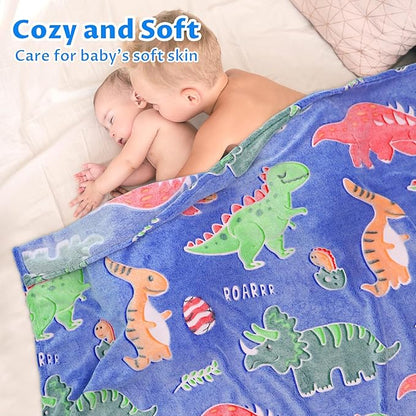 Dinosaur Blanket for Boys Glow in The Dark Blanket Dino Throw Birthday Gifts for Kids Toddlers Soft Warm Cozy Cute Dinosaur Gifts for Girls Dinosaur Room Decor Glowing Blanket
