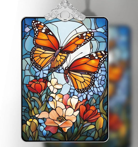 Butterfly Stained Glass Ornament, 2025 Christmas Tree Hanging Decoration for Gift Exchange or Stocking Stuffer, Floral Holiday Decor, 3.8 x 2.4 Inch