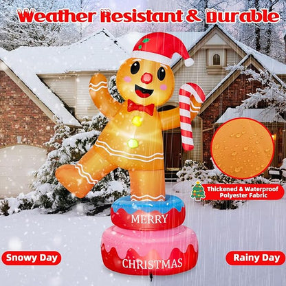 B&D 6FT Christmas Inflatables Outdoor Decorations, Rotating Christmas Inflatable Gingerbread Man Stands on The Turntable Lighted Christmas Blow Up Yard Decorations for Xmas Party Garden Lawn Decor