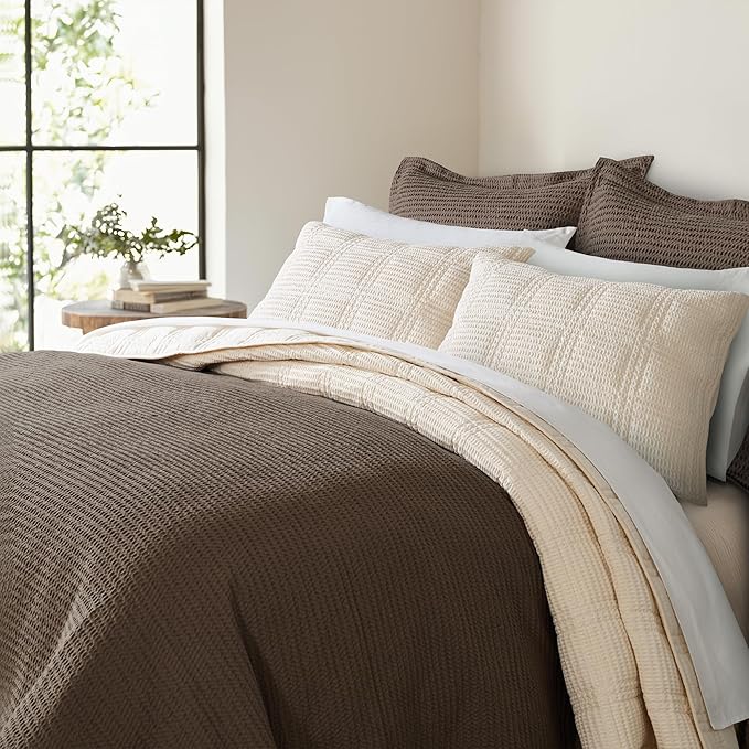 Levtex Home - Cloud Waffle Comforter Set - King Comforter + Two King Pillow Cases - Waffle Weave - Cocoa - Comforter (106 x 94in.) and Pillow Case (36 x 20in.) - Cotton