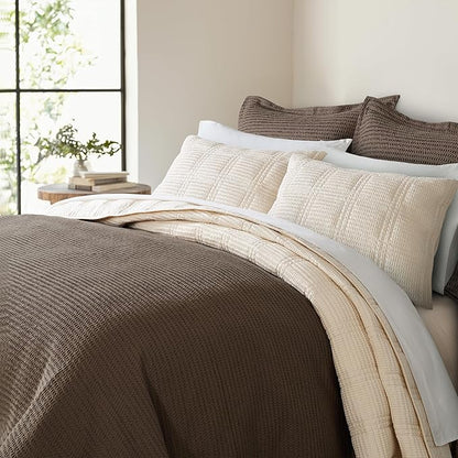 Levtex Home - Cloud Waffle Comforter Set - King Comforter + Two King Pillow Cases - Waffle Weave - Cocoa - Comforter (106 x 94in.) and Pillow Case (36 x 20in.) - Cotton