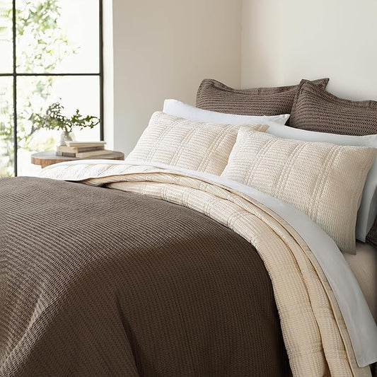 Levtex Home - Cloud Waffle Comforter Set - Twin Comforter + One Standard Pillow Case - Waffle Weave - Cocoa - Comforter (68 x 88in.) and Pillow Case (26 x 20in.) - Cotton