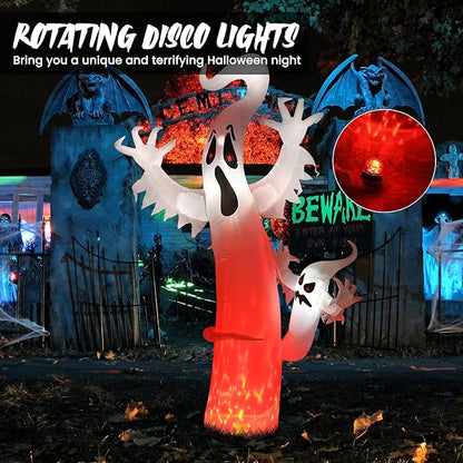 Toodour 8 FT Halloween Inflatables Outdoor Decorations Ghost - Blow Up Yard Decorations for Halloween Party, Built-in Red LED Disco Lights, Inflatable Ghost Decor for Outdoor Garden Yard Holiday