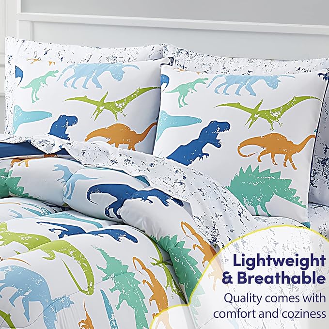 Kids Bedding Set Bed in a Bag for Boys and Girls Toddlers Printed Sheet Set and Comforter , Full, Dinosaur