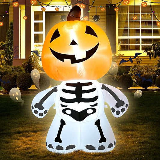 TRMESIA 4FT Halloween Inflatable Decoration,Outdoor Yard Blow up Decorations with Lights,Pumpkin Skeletons Inflatables Halloween Decor 24HLW-03-02