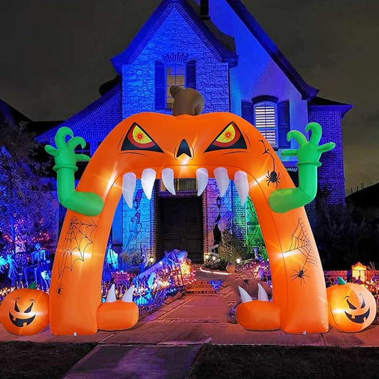 Juegoal Halloween Inflatable Lighted Pumpkin Archway 13 FT(L) x 10 FT(H), Giant Jack-O-Lantern Lawn Arch with Build-in LED, Animated Halloween Yard Prop, Outdoor Holiday Blow up Decor
