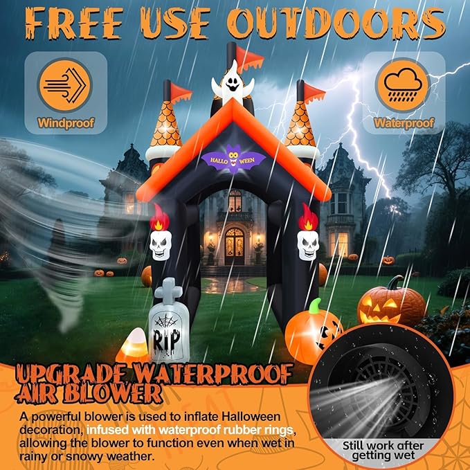 12FT Halloween Inflatable Archway with LED Light, Kalolary Large Haunted House Inflatable Ghost Pumpkin Blow up Tunnel Halloween Outdoor Yard Decoration for Halloween Party Home Lawn Family