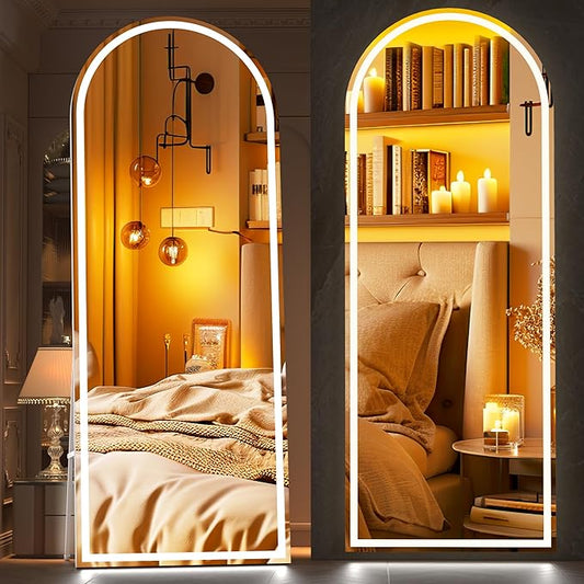 Hasipu 81" x 33" Led Mirror Full Length, Full Length Mirror with Lights Arch Design,Tempered Glass,Shatter-Proof, Dimming & 3 Color Modes for Bedroom Cloakroom-UL