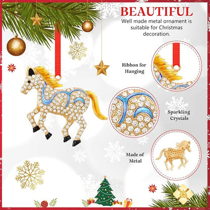 WhatSign Horse Christmas Ornament - Metal Horse with Rhinestones, Farmhouse Style, Perfect for Christmas Tree, Holiday Gifts for Daughter or Son