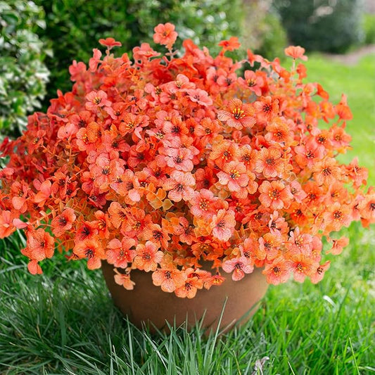 Artificial Fake Plants Flowers for Outdoor Fall Autumn Decoration, 12 Bundles Faux Silk Orange Mums Daisy Look Real UV Resistant for Outside Home Porch Patio Planter