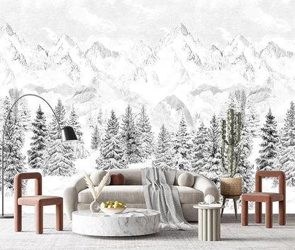 White Snow Mountain Pine murals Wallpaper (Not Peel and Stick)