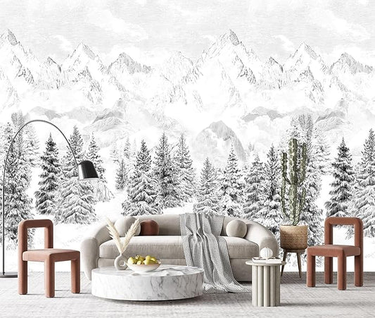 White Snow Mountain Pine murals Wallpaper (Not Peel and Stick)
