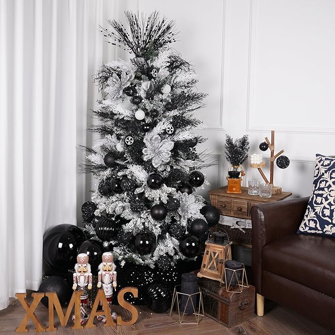 3.15" Christmas Ball Ornaments Glitter Shatterproof Christmas Tree Ornaments Sequin Xmas Hanging Balls Decorations for Wedding Party Holiday(Black)