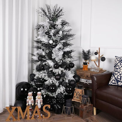 3.15" Christmas Ball Ornaments Glitter Shatterproof Christmas Tree Ornaments Sequin Xmas Hanging Balls Decorations for Wedding Party Holiday(Black)